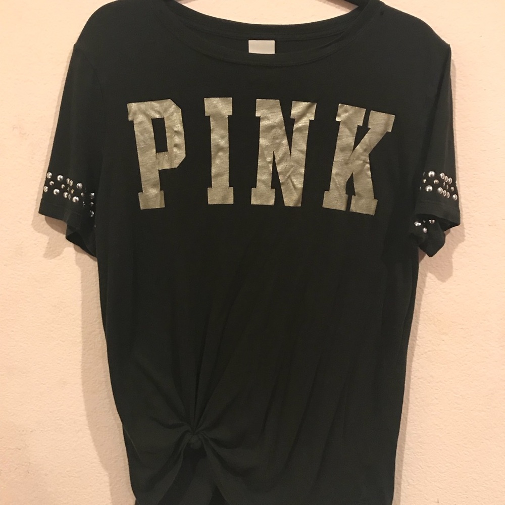 VS PINK Black Studded Boyfriend Fit T-Shirt